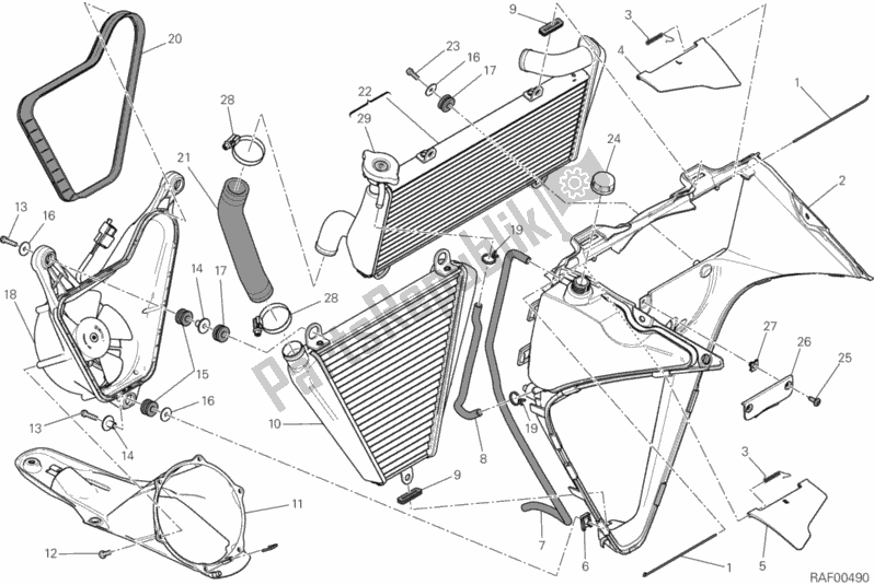 Alle onderdelen voor de Waterkoeler van de Ducati Superbike 1199 Panigale S USA 2012